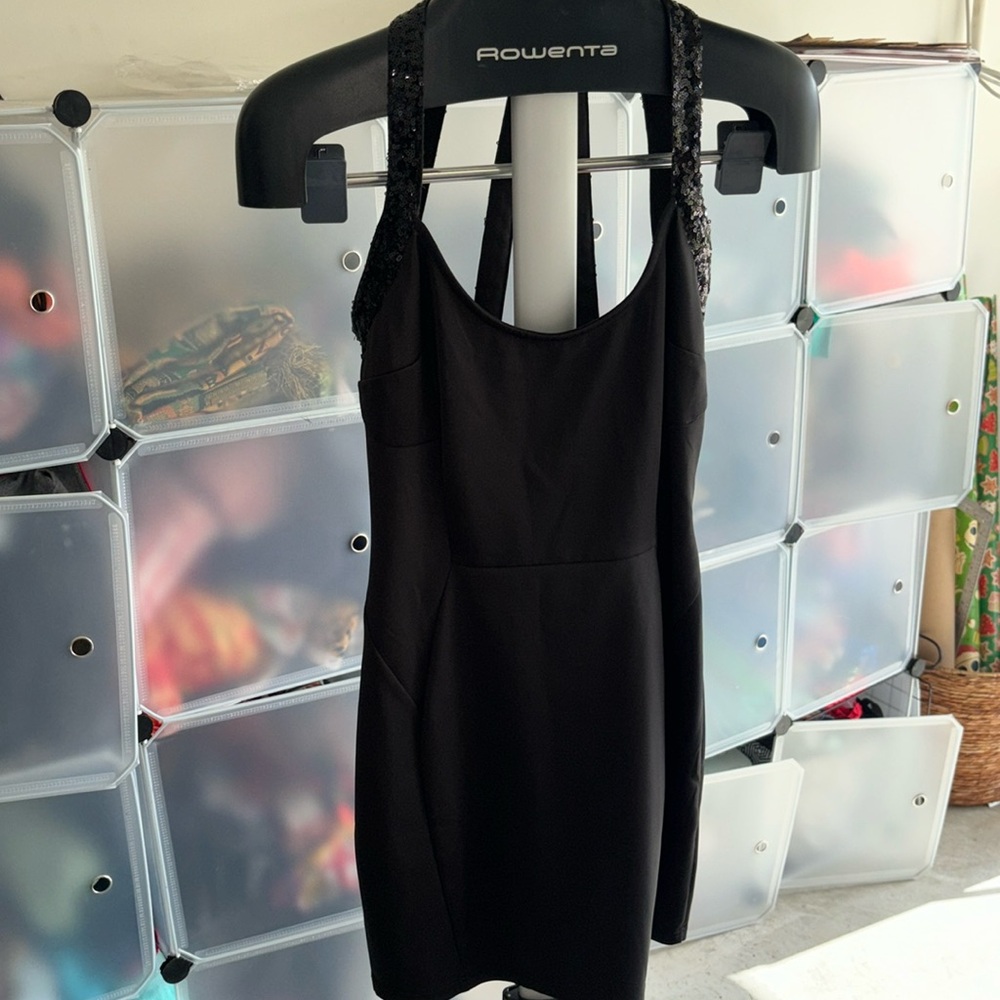 Tobi Black Bodycon dress with sequin straps
